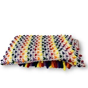 Vntg Hand Crochet Granny Blanket Large Rainbow 64" x 62" Cottage Core Pride
